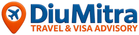 DiuMitra Travel & Visa Advisory logo; community guide for travel bookings, visa assistance, and support services for the Diu community in the UK and India.