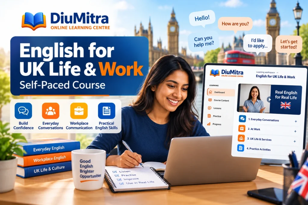 Adult learner practising everyday English and workplace conversations using online lessons.