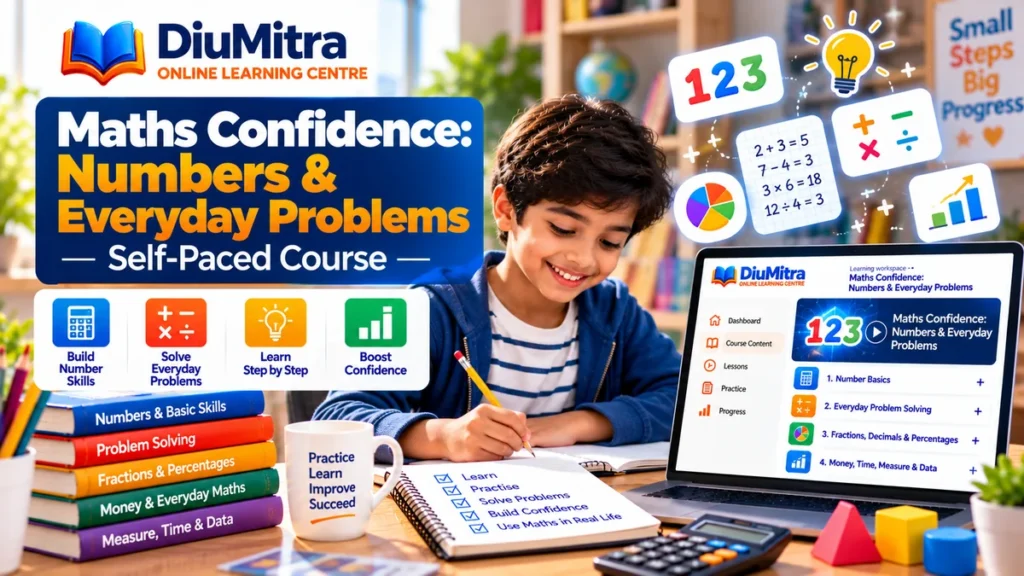 Child practising numbers and everyday maths with arithmetic activities and an online course.